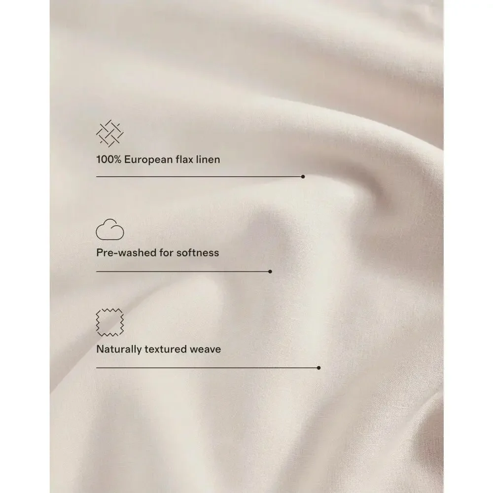 New Quince European Linen Full Fitted Sheet 3Pc Set 2 Pillow Cases Charcoal Gray